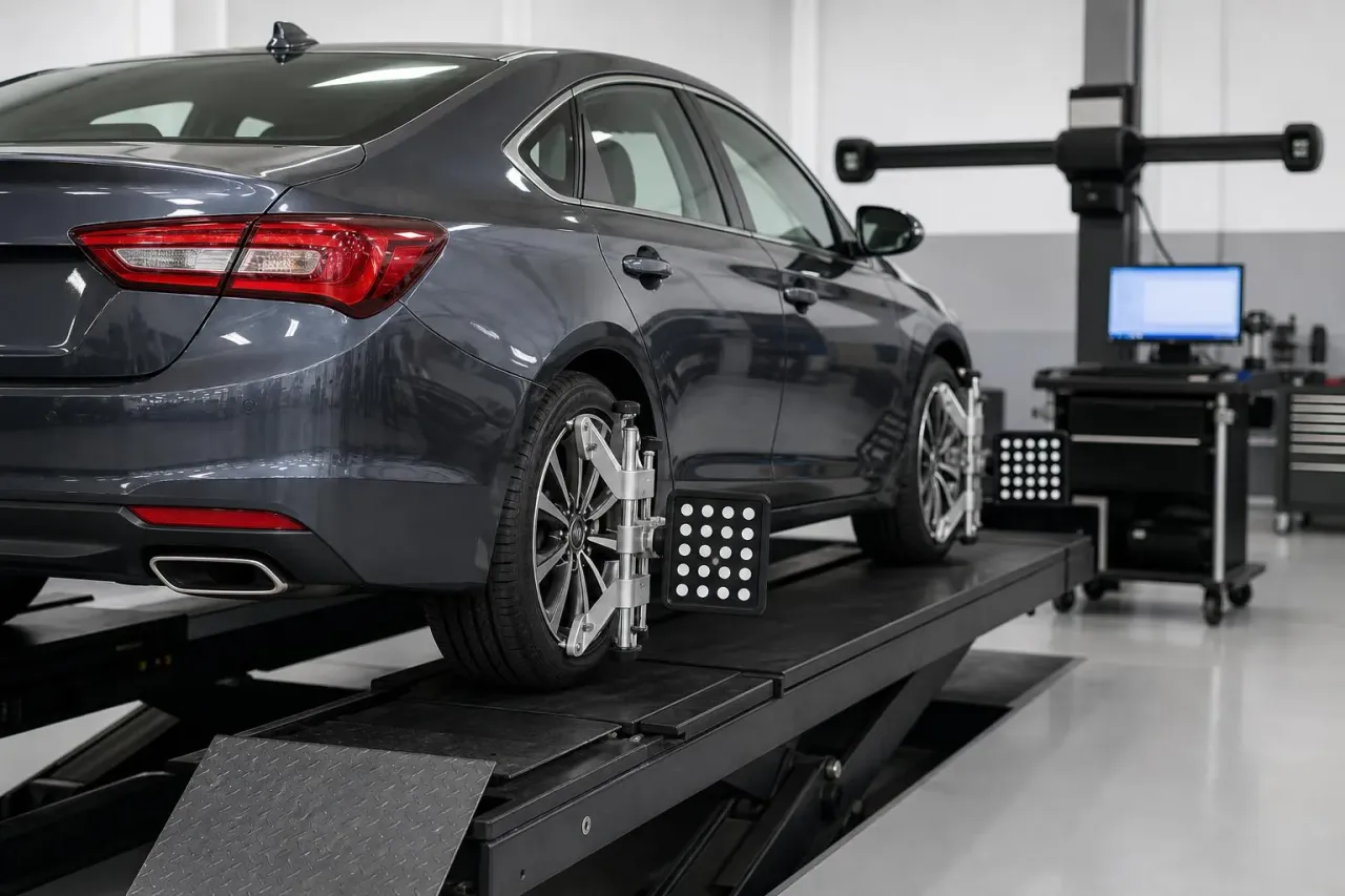 Four-wheel computerized alignment at Legacy Automotive in Boulder, Colorado